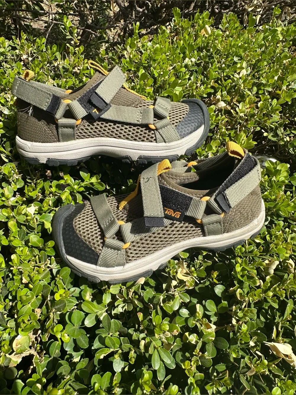 Teva Kids Olive and Yellow Mesh Water Shoe SIZE 13 preowned EXCELLENT CONDITION